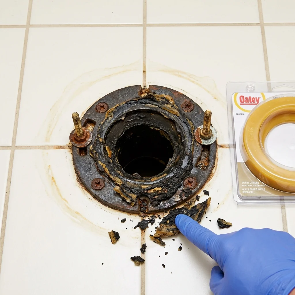 Failed wax ring showing water seepage at the base of a toilet in a Hamilton, GA home